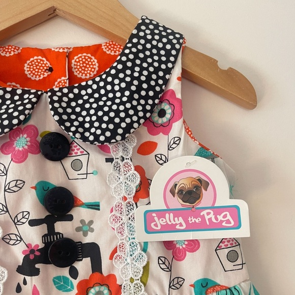 JELLY THE PUG NWT Whimsical Mixed Prints Cottagecore Peter Pan Collar Dress - Picture 3 of 4